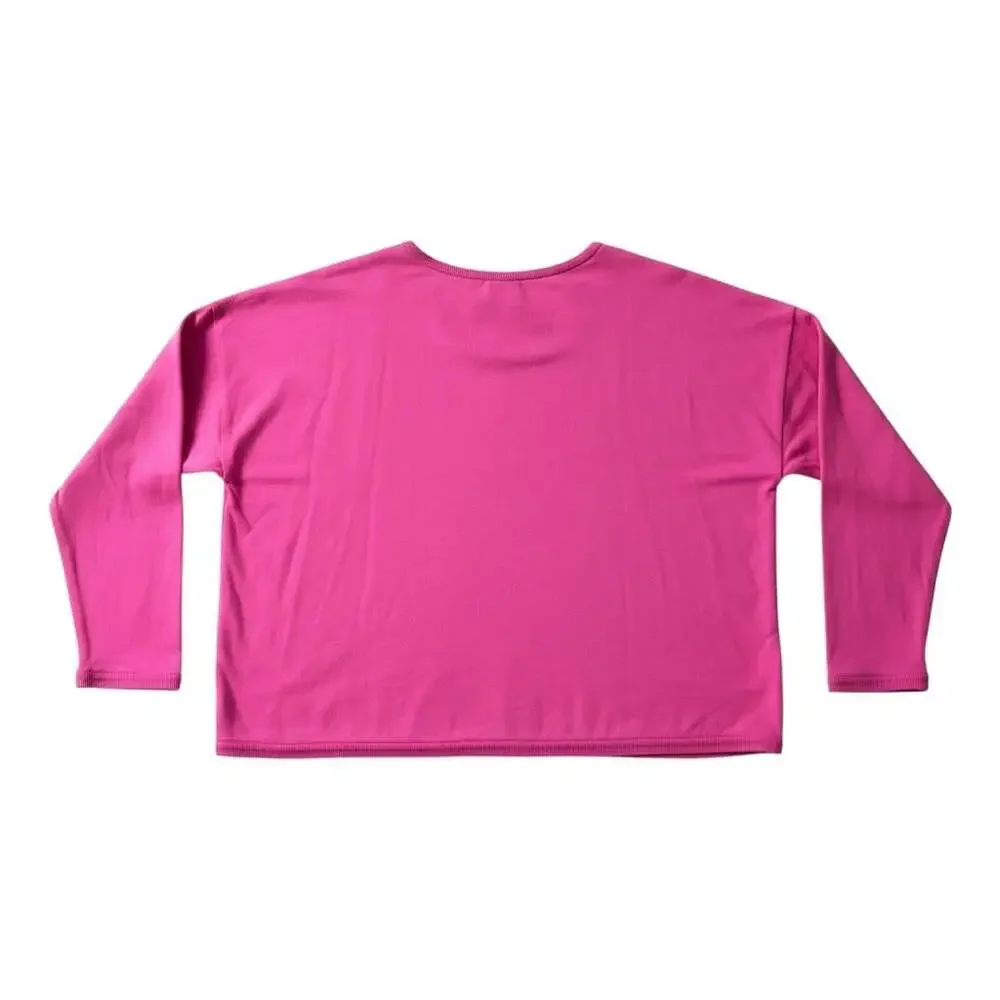 Eileen Fisher Magenta Boxy Pullover Top Large TENCEL Lyocell Crew Neck